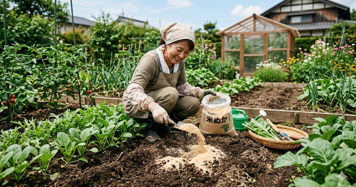 家庭菜園で米ぬかを活かす土壌改良の秘訣のイメージ図