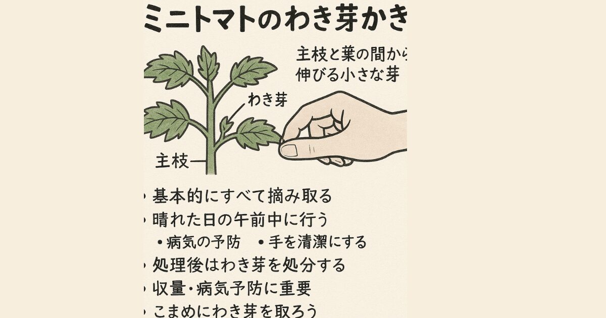 ミニトマトのわき芽処理のイラスト