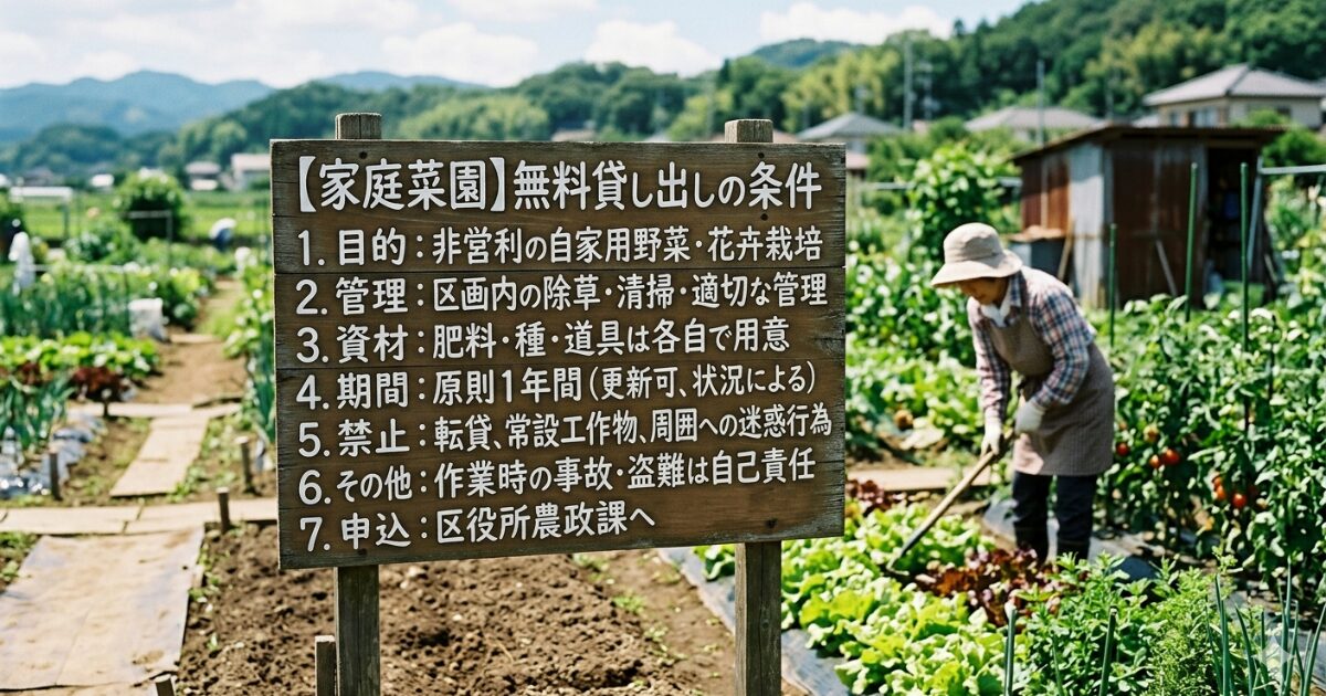 家庭菜園で土地借りる際に知るべき無料貸し出しの条件のイメージ図