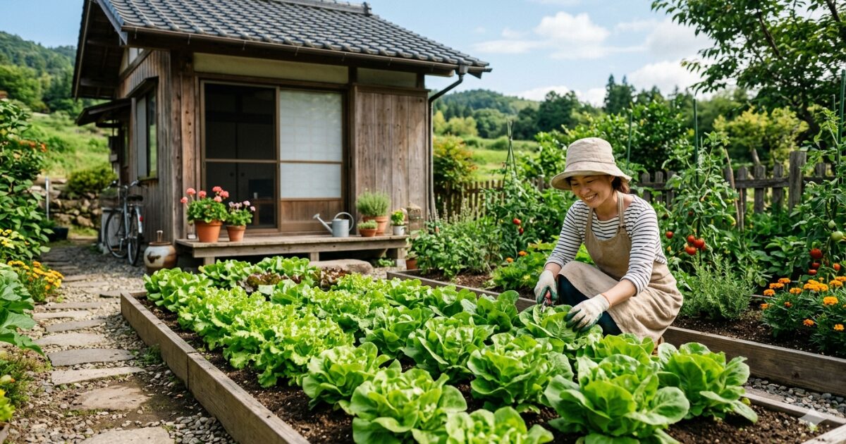 レタスを栽培している女性のイメージ図