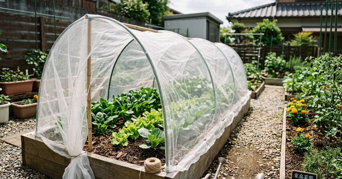 防虫ネットがかぶせられている野菜のイメージ図