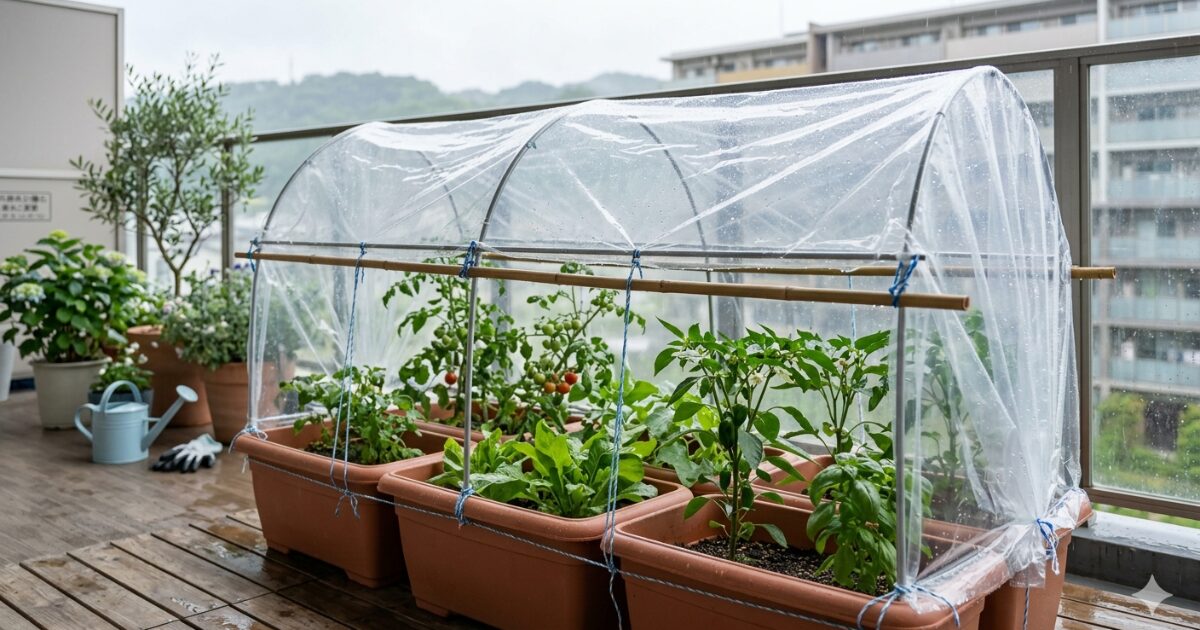 家庭菜園の雨よけのイメージ図