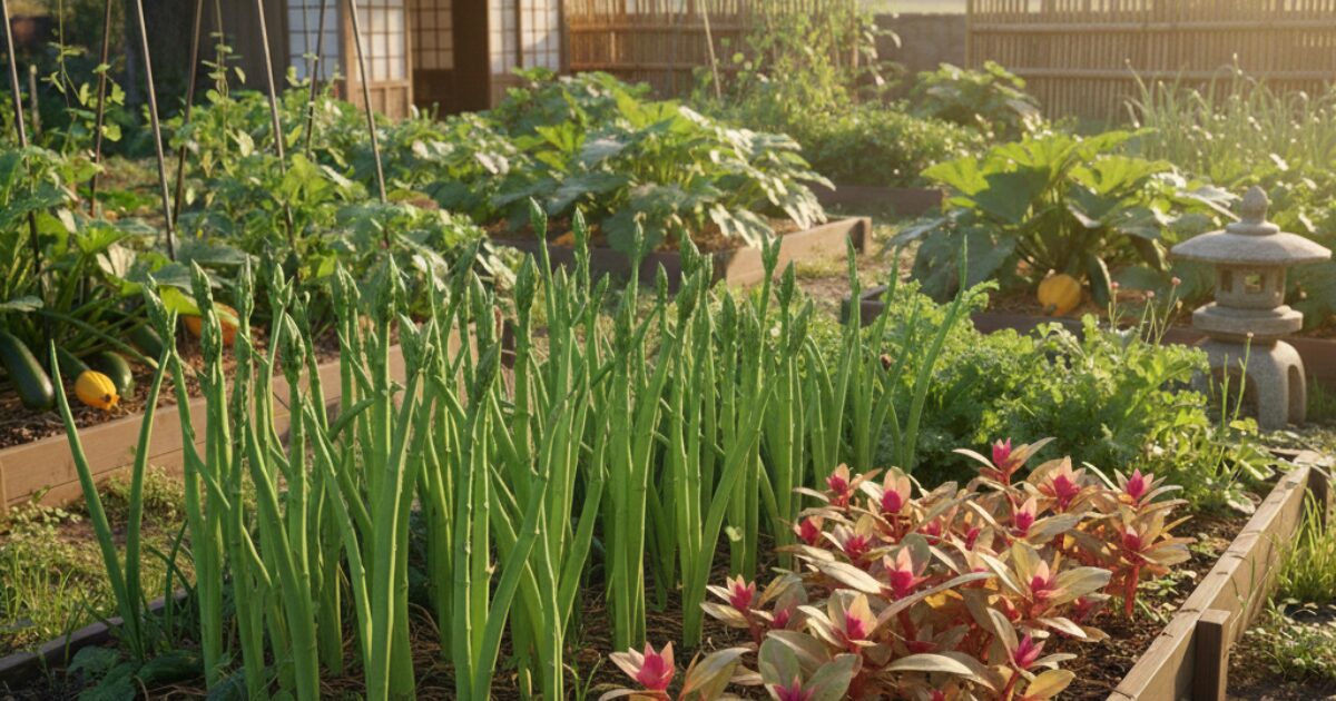 アスパラガス・みょうが・ニンニクの家庭菜園