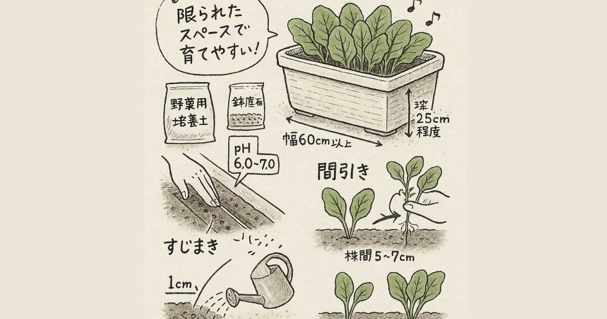 ほうれん草のプランターの図解