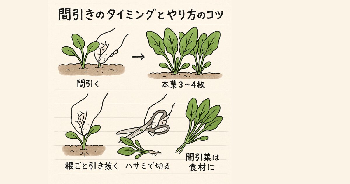 ほうれん草の間引きの図解