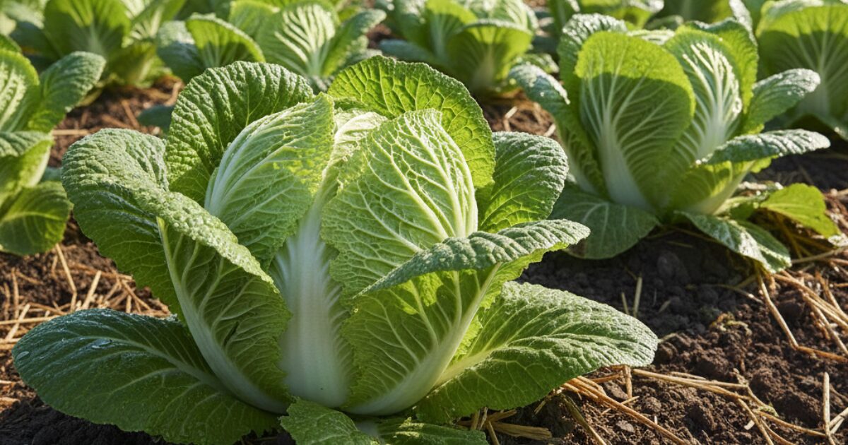 畑で白菜を耕しているイメージ図