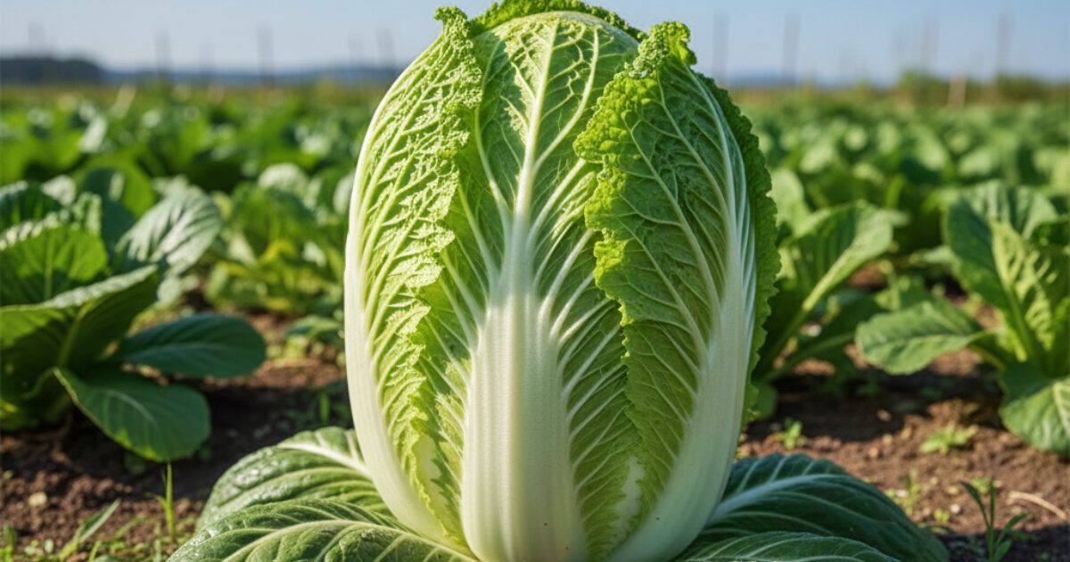 畑で白菜を耕している画像