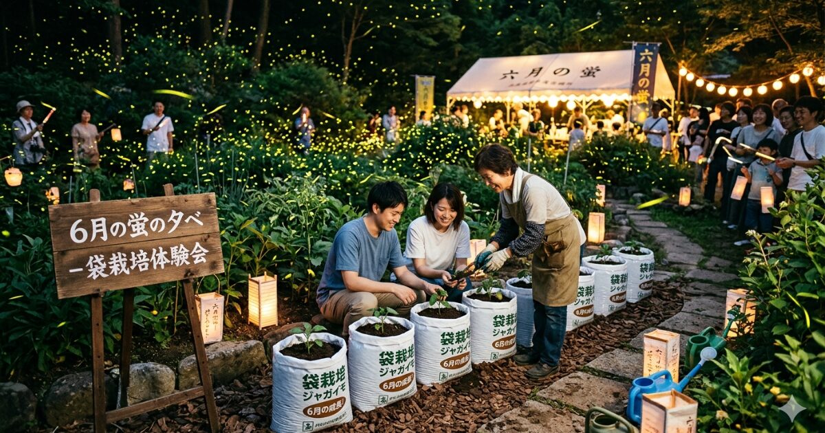 6月の蛍のイベントで袋栽培をしているイメージ図