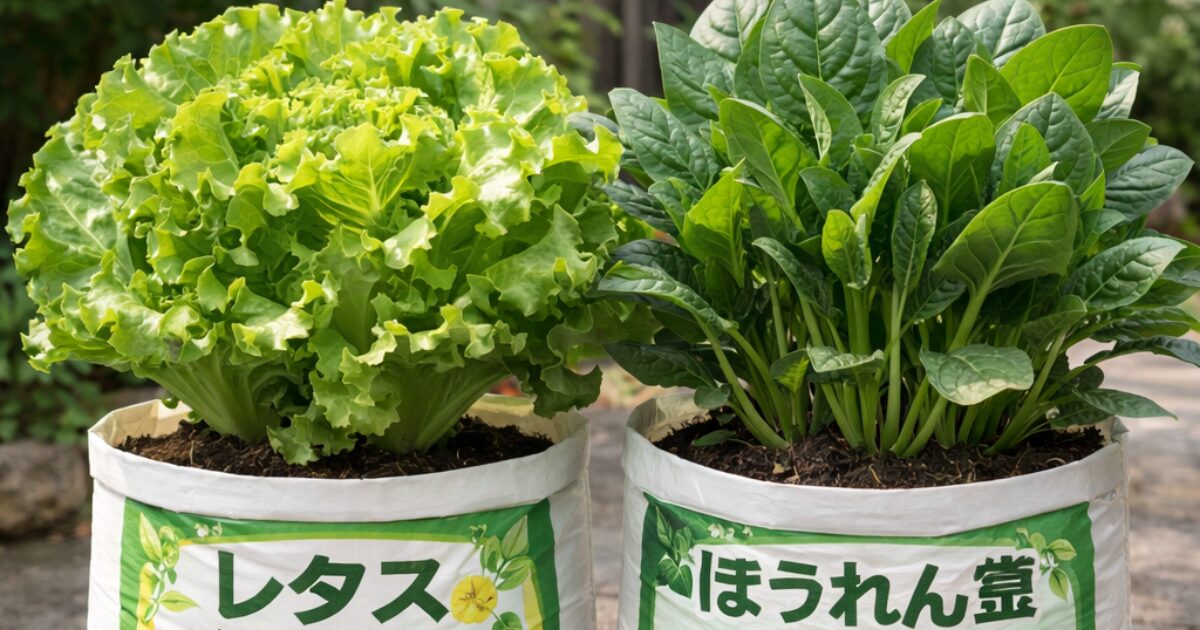 レタスとほうれん草の袋栽培のイメージ図