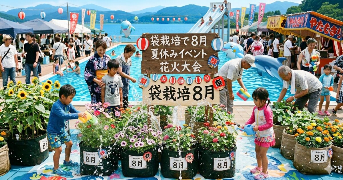 8月のイベントプールやお祭りのイメージ図