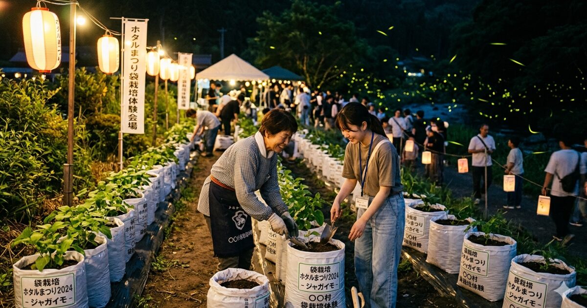 6月蛍のイベントの中袋栽培をしているイメージ図