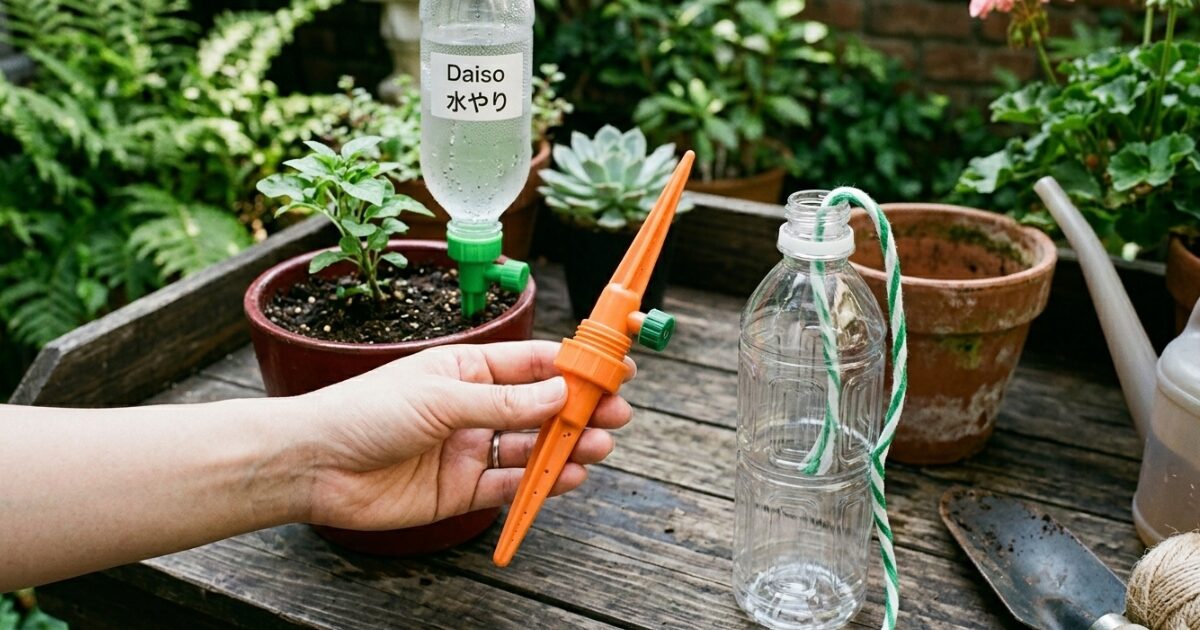100円均一の手作りペットボトル自動水やり機のイメージ図