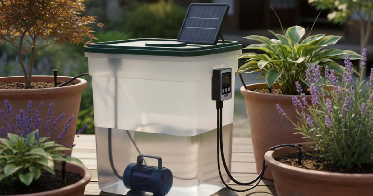 タンク･バケツの自動水やり機のイメージ図