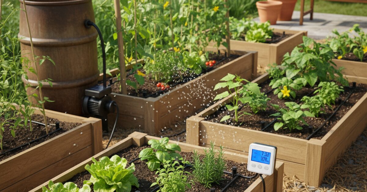 家庭菜園自動水やり機自作のイメージ図