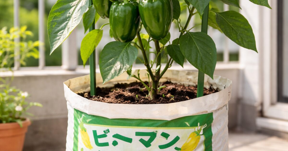 ピーマンの袋栽培しているイメージ図