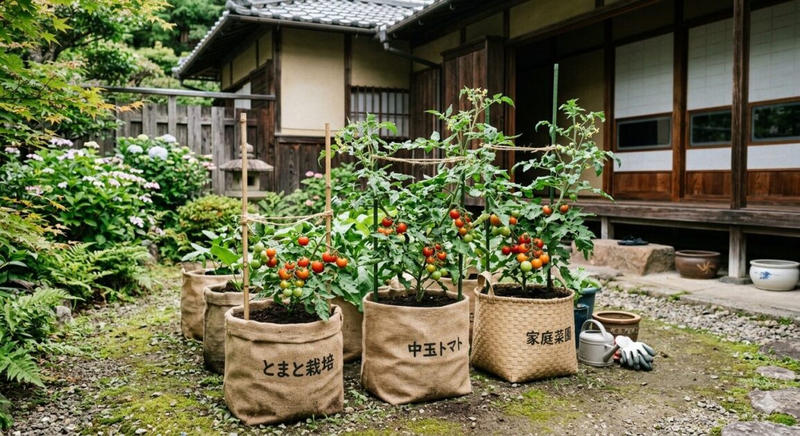 庭で袋栽培しているイメージ図