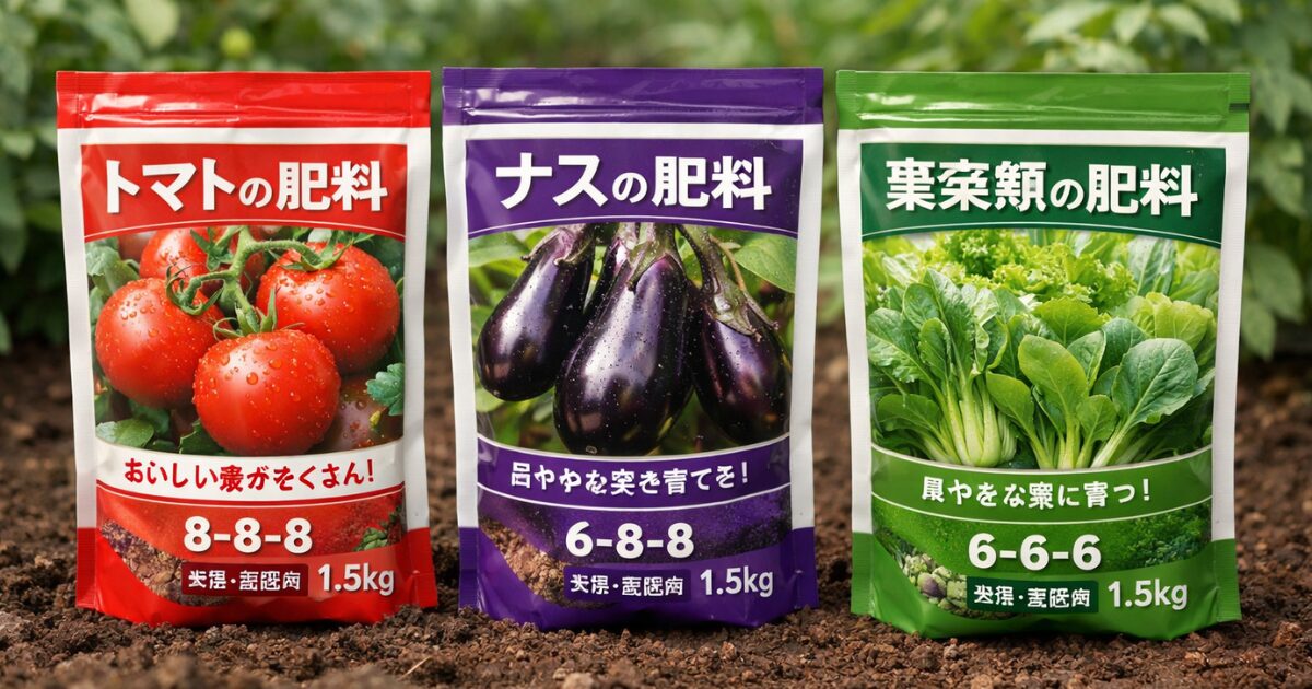 トマト・ナス・葉物野菜の肥料のイメージ図