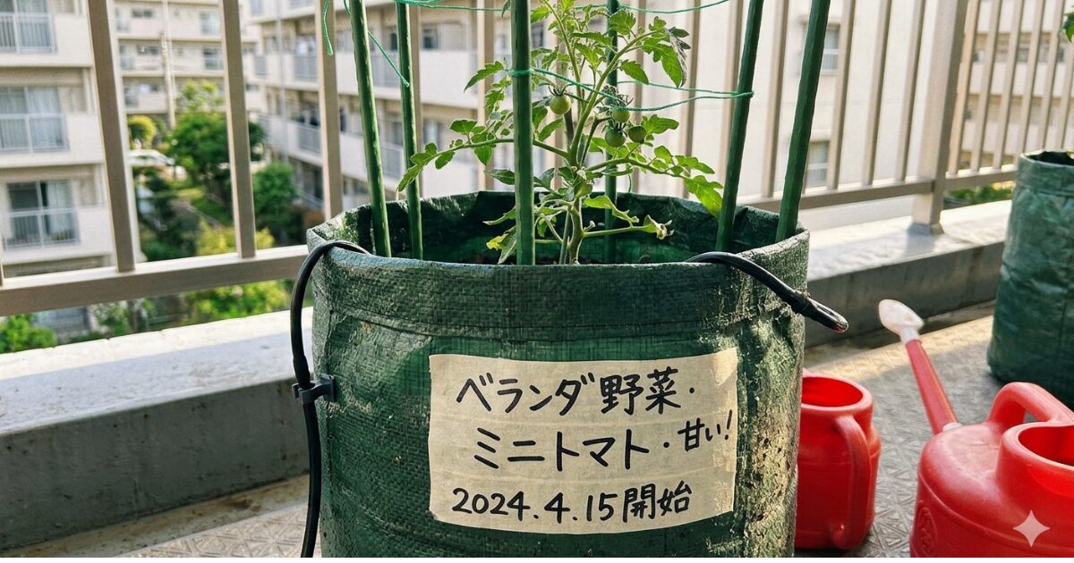 ベランダで袋栽培をしているイメージ図