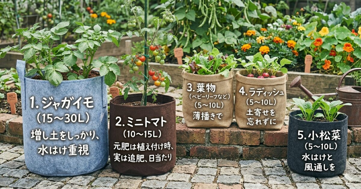 袋栽培に向く野菜｜育てやすい順ランキングのイメージ図