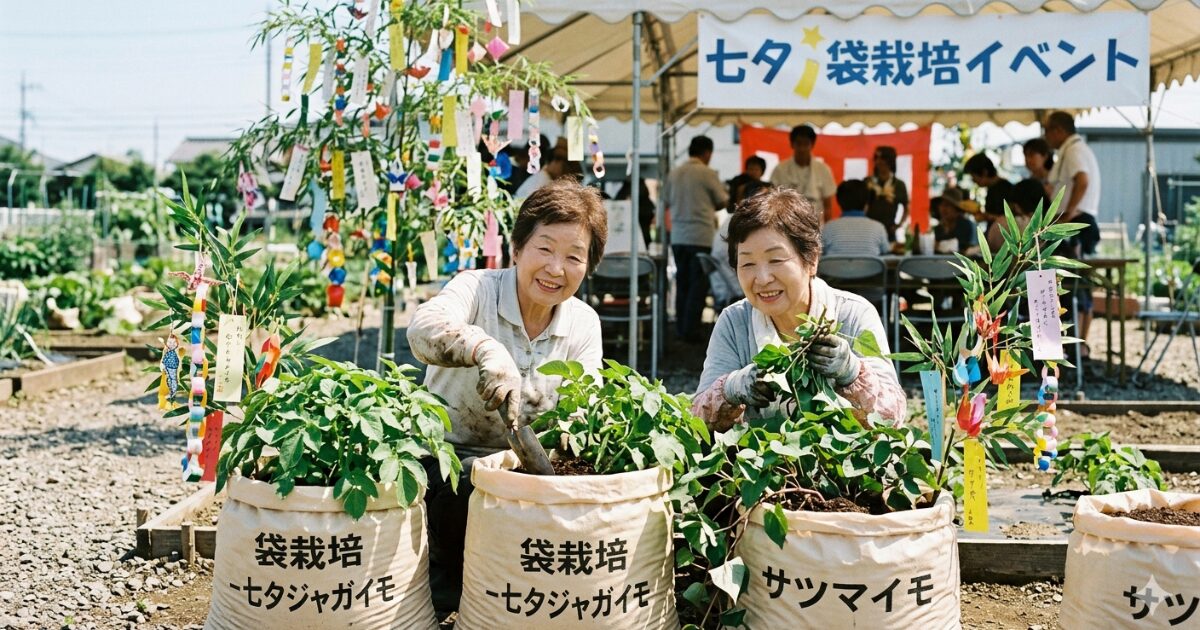 7月のイベント七夕の中袋栽培をしているイメージ図