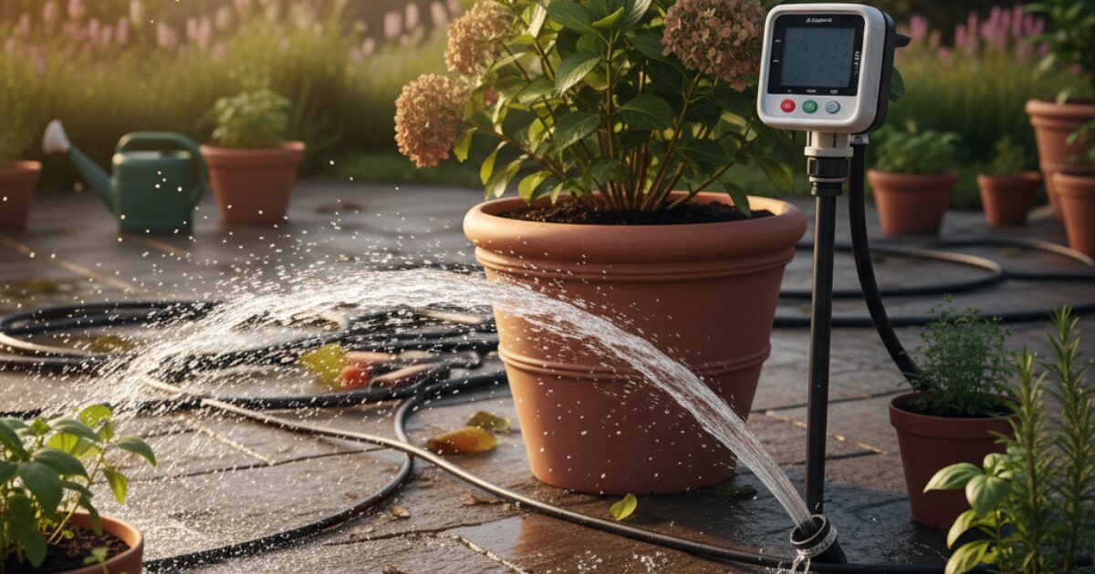 自動水やり機が故障しているイメージ図