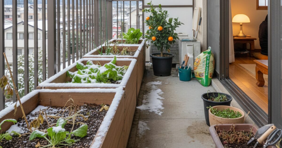 1月のベランダ菜園している様子