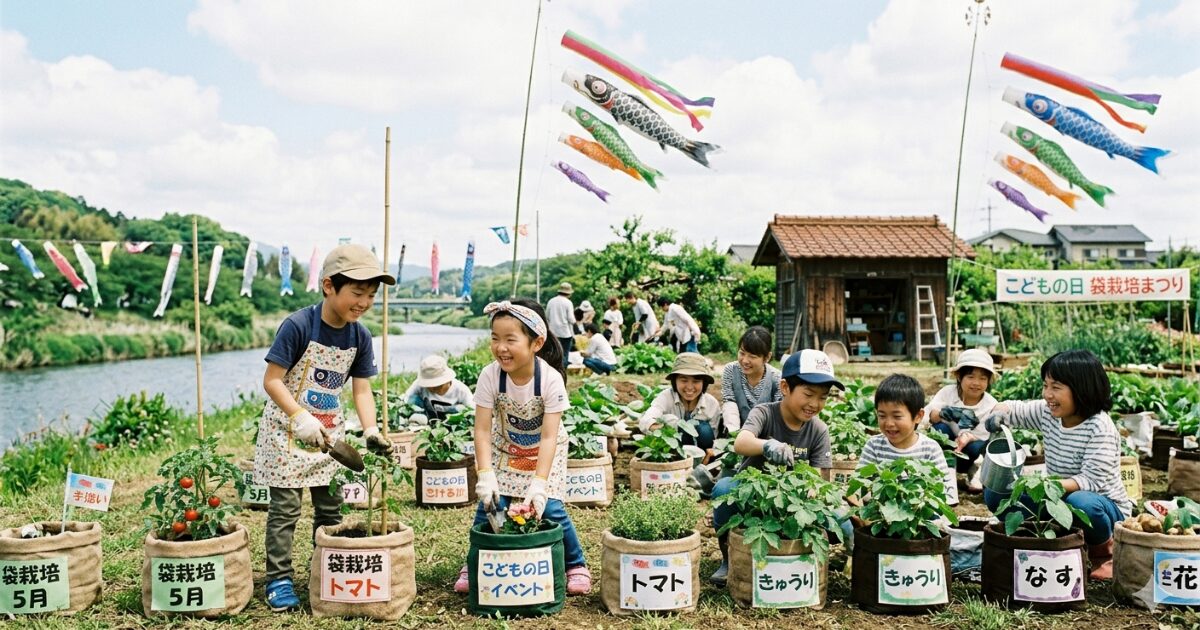 5月の鯉のぼりのイベントをしている子供たちのイメージ図