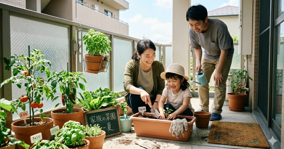 ベランダで家庭菜園のイメージ図