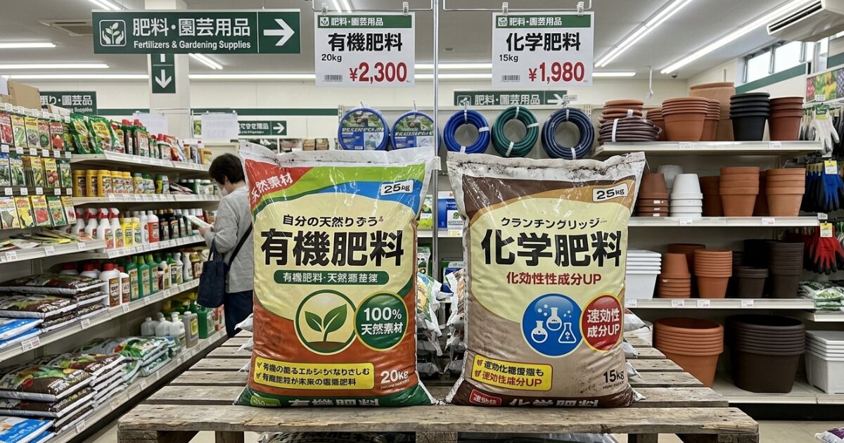 有機肥料と化学肥料のイメージ図