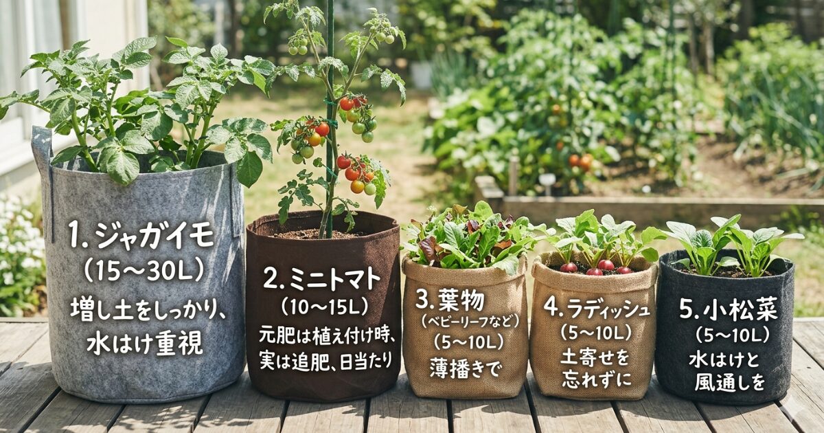 袋栽培に向く野菜｜育てやすい順ランキングのイメージ図