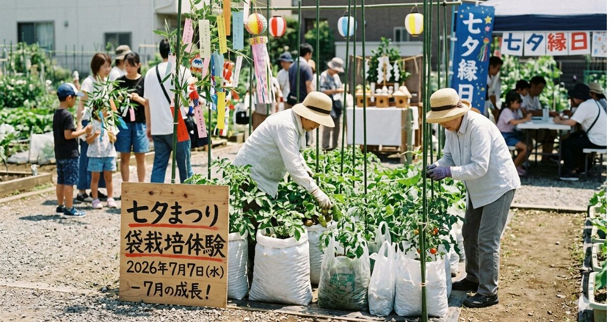 7月のイベント七夕で袋栽培をしているイメージ図