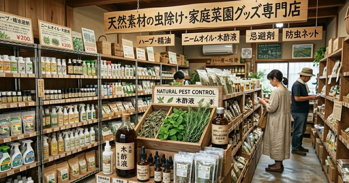 天然素材の虫除けスプレーが販売されているイメージ図