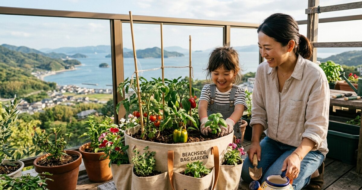 親子で袋栽培しているイメージ図