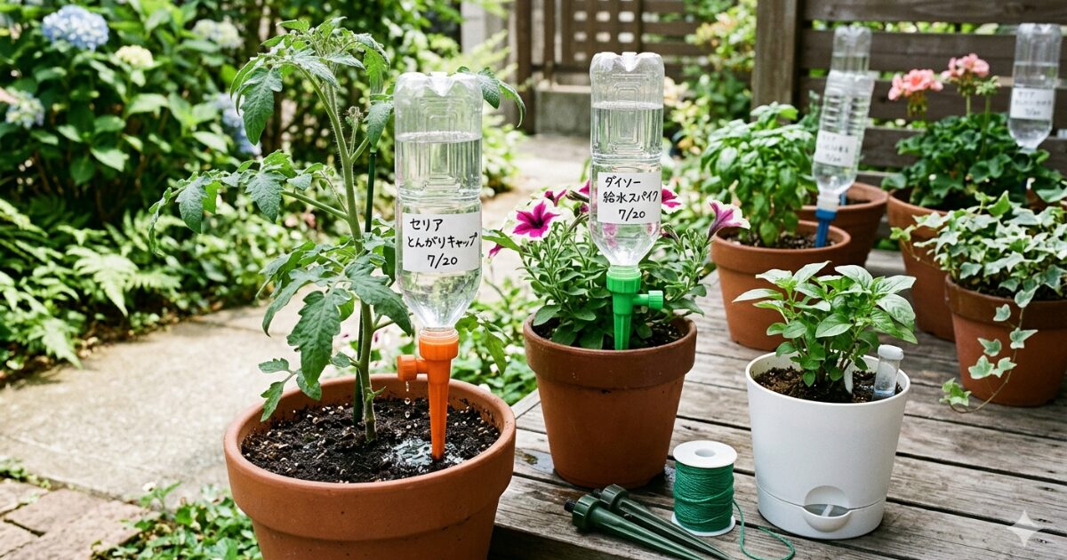 100円均一の自動水やり機のイメージ図