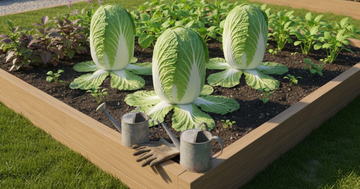 家庭菜園で白菜を育てているイメージ図