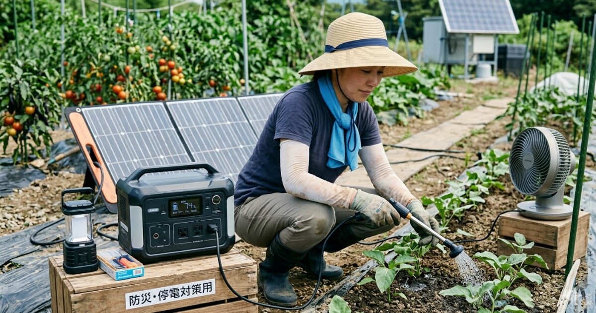 家庭菜園フル装備している女性のイメージ図