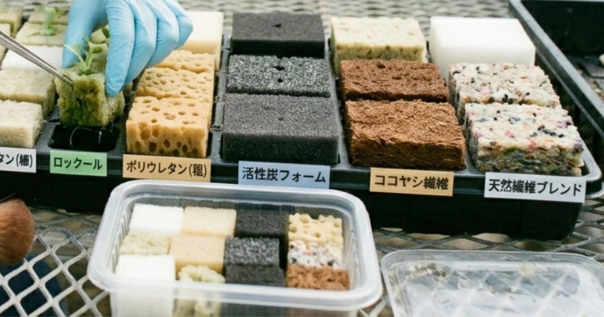 水耕栽培のスポンジ管理しているイメージ図