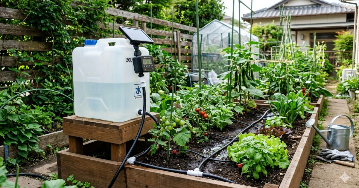 タンク式自動水やり機のイメージ図