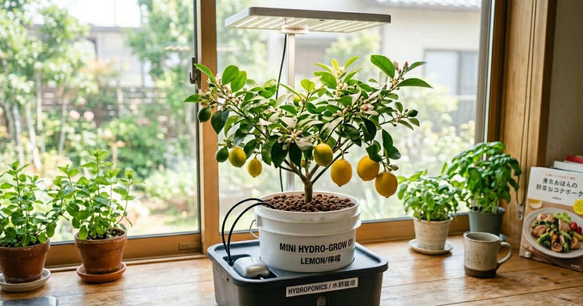水耕栽培でレモンを育っているイメージ図
