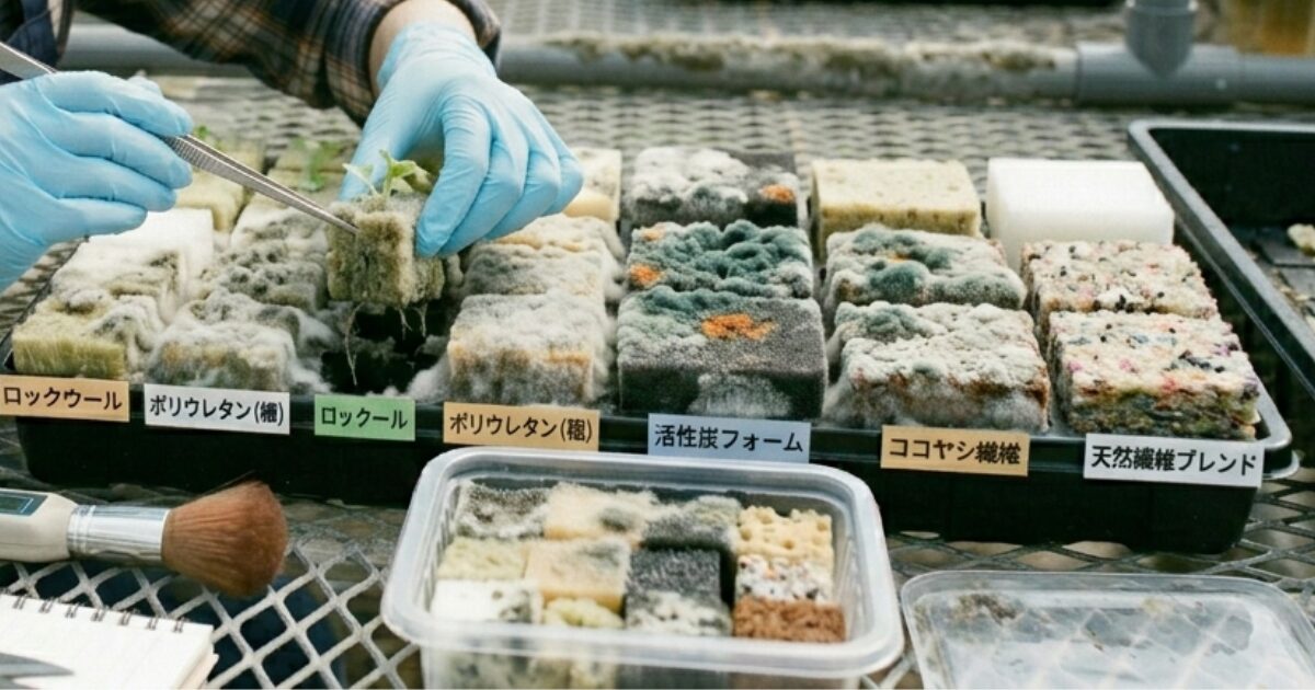 水耕栽培の酢紺地にカビが生えいている写真風画像