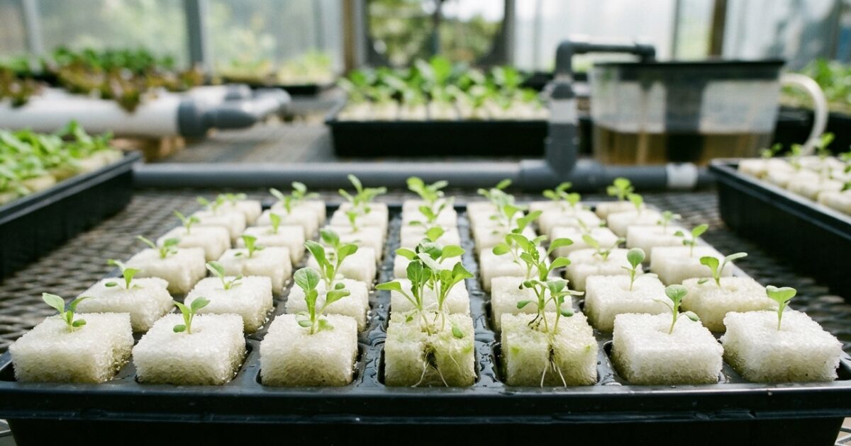 水耕栽培のスポンジに発芽している様子のイメージ図