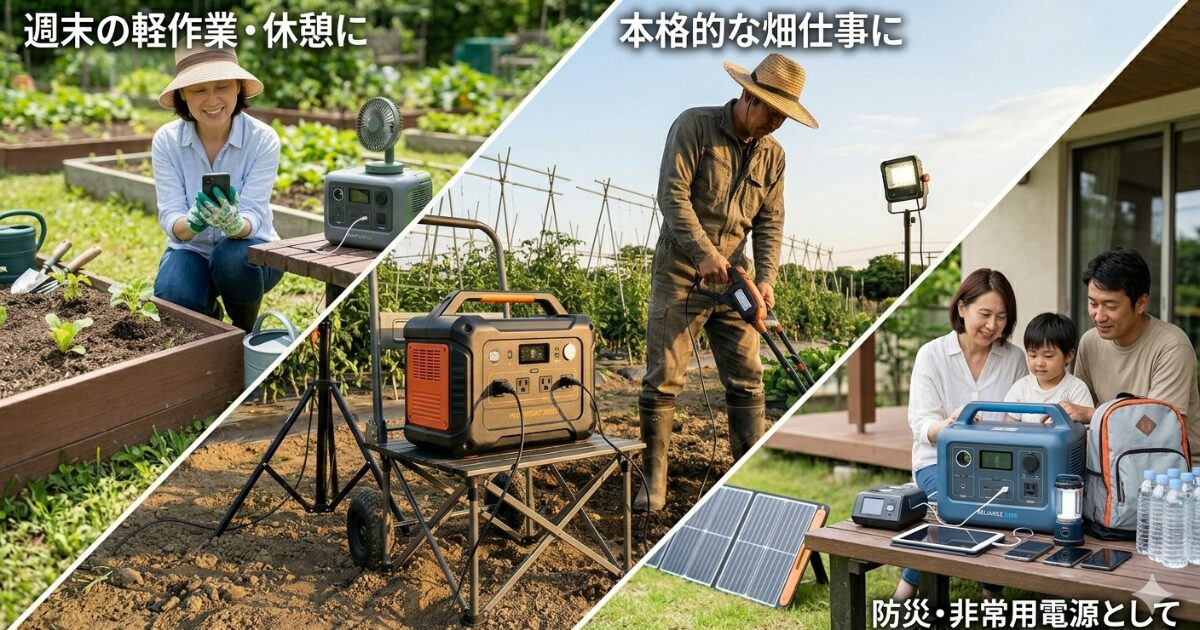 家庭菜園・畑作業が劇的に変わる！ポータブル電源の選び方・全モデル徹底比較と防災活用術のイメージ図