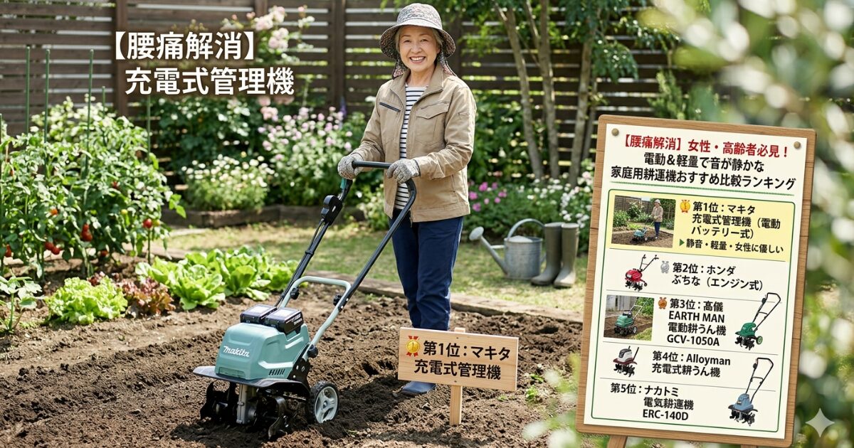 腰痛解消】女性・高齢者必見！電動&軽量で音が静かな家庭用耕運機 