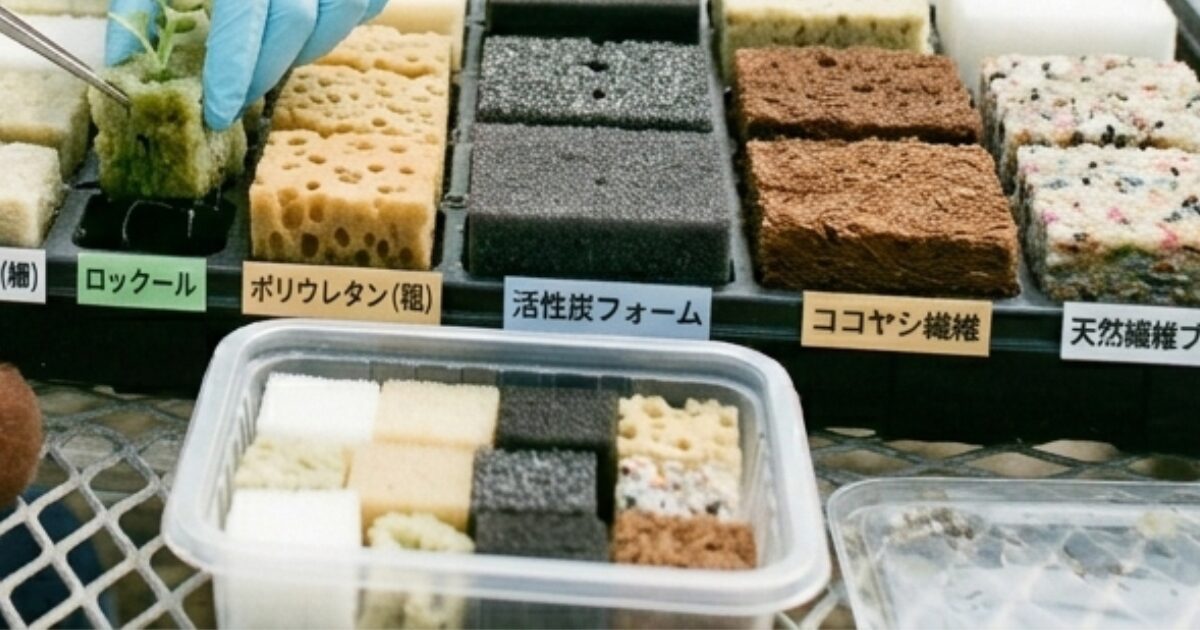 水耕栽培のスポンジの管理方法のイメージ図