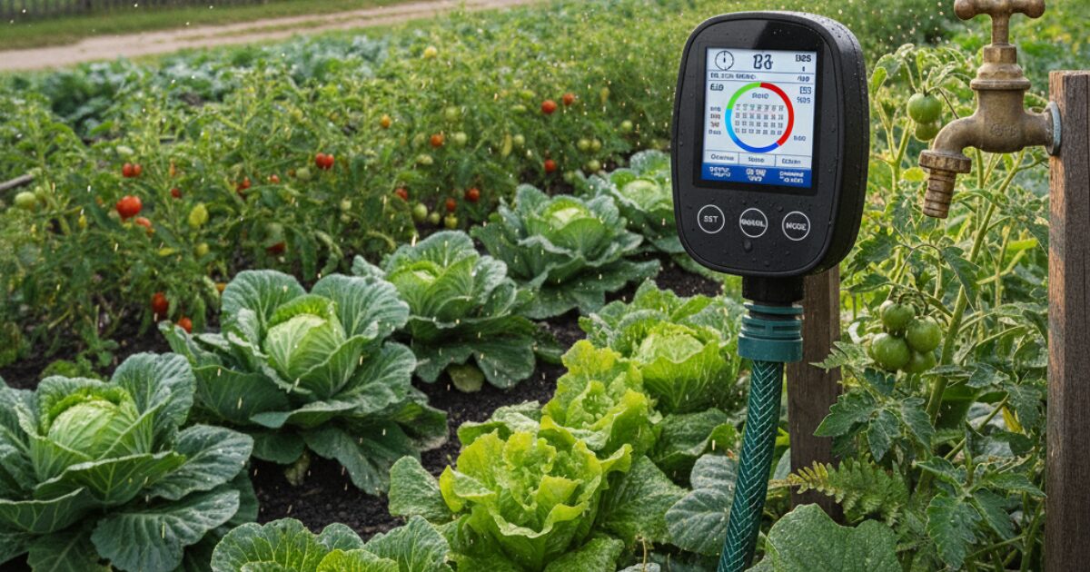 タイマー付き自動水やり機の液晶設定用のイメージ図