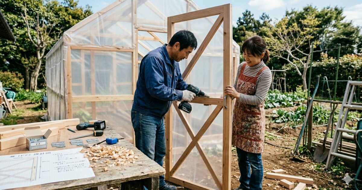 ビニールハウスの扉で自作の完全ガイド｜開き戸・引き戸・スライドドアの設計と施工のコツイメージ図
