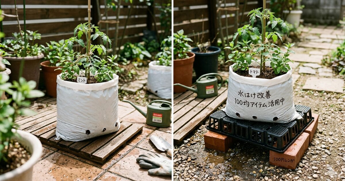 袋栽培で水はけしているいイメージ図