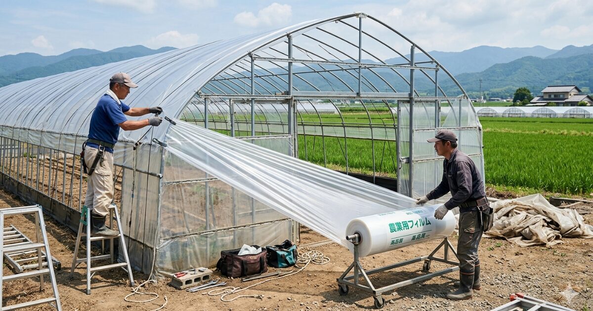 ビニールハウスのビニール張り替え費用と手順を徹底解説！農PO・農ビの選び方と業者への依頼ポイントのイメージ図