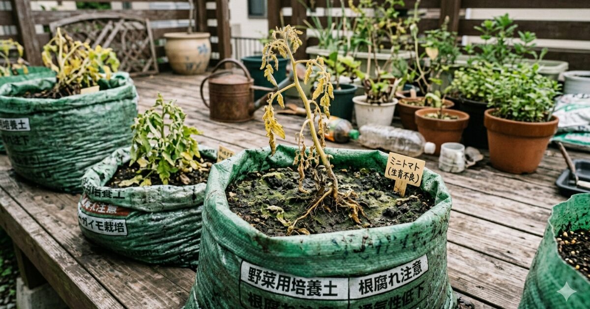 袋栽培の失敗例のイメージ図