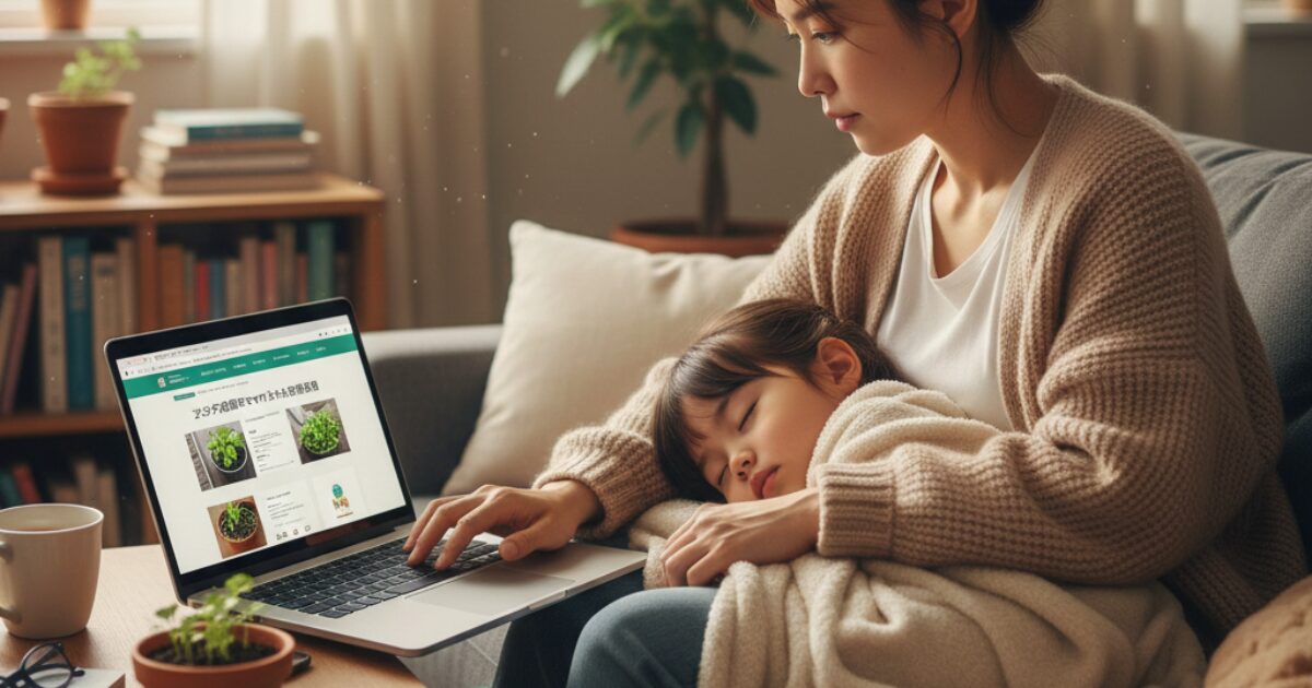 初心者ママが子供がお昼寝中に家庭菜園ブログを更新している